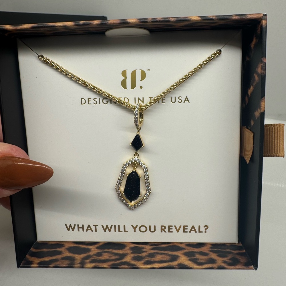 BP Gold and Black Geometric Pendant Necklace